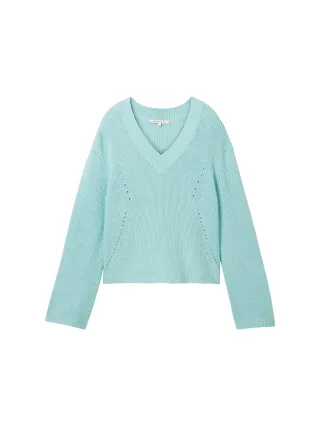 Denim Tom Tailor - Strickpullover mit Strukturmix pastel turquoise - Gr. - XL