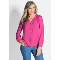 GOLDNER Schlupfbluse Elegante Viskosebluse mit V-Ausschnitt Luftige Bluse mit Fältchen, Knopfleiste und Langarm
