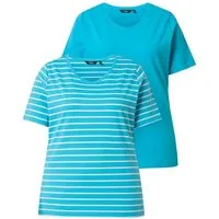 Ulla Popken T-Shirt T-Shirts 2er-Pack uni/Streifen V-Ausschnitt