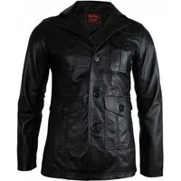 MDM Lederblazer Herren Blazer aus weichem Lammleder, Taillierter Schnitt, Schwarz
