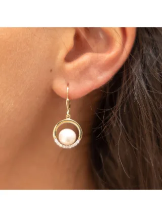 Fascination by Ellen K. Ohrringe Gold 375 Perle weiß 8-8,5mm Zirkonia weiß