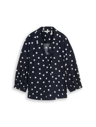 Tom Tailor - Loose Fit Wickelbluse navy big dot design - Gr. - 40