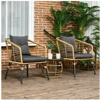 Outsunny Sitzgruppe Bistro-Set, wetterbeständig, (Gartengruppe, 3-tlg., Gartenmöbel-Set), Stahl, Sand+Dunkelgrau