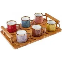 Karaca Kaffeeservice Bambus farbige Kaffeetasse Set, 6 Personen, 90 ml