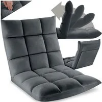 tectake Relaxsessel Polstersessel mit Samtbezug, Belastbarkeit 120 kg, 108 x 57 x 13,5 (Fernsehsessel Snooze, in Grau), 2 in 1, gepolstert, verstellbare Rückenlehne, stabiles Stahlgestell