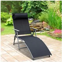 Outsunny Gartenliege Garten Metall Stoff 137 x 63,5 x 100,5 cm, Liegestuhl mit 7-Fach verstellbare Rückenlehne, 1 St., Strandliege mit Kopfkissen, Klappbar, mit Kopfkissen, 7-fach verstellbare Rückenlehne