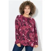Ulla Popken T-Shirt Shirt Blüten Zierfalten A-Linie Rundhals Langarm