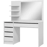 Beautysofa Schminktisch Malta 120 cm mit Spiegel und Schubladen (Weiß oder Kaschmir, Elegantes Design für Schlafzimmer – rechts/links montierbar), Wahlweise mit oder ohne Griffe
