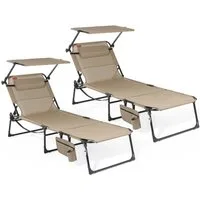 HOMECALL Gartenliege Sonnenliege mit Gesichtsöffnung und Sonnendach, klappbarer Liegestuhl, bis180 kg 200x70cm 4-Fach verstellbare Rückenlehne, 2 St., für Garten, Strand und Camping