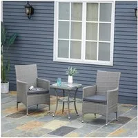 Outsunny Sitzgruppe mit Sitzkissen, (Sitzgarnitur, 3-tlg., Gartenmöbel Set), Grau 60 x 58,5 x 89,5 cm