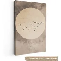 OneMillionCanvasses® Leinwandbild Vogel - Beige - Japanisch, Fotodruck (1 St), Leinwand Canvas Wandbild, Wanddekoration 20x30 cm