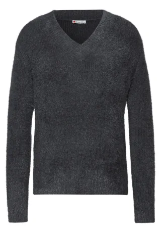 Street One - Kuscheliger V-Neck Pullover gravel grey - Gr. - 38