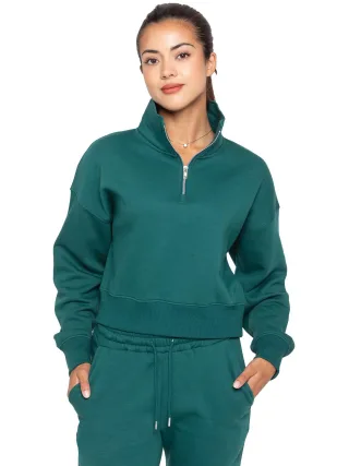 Enzo | Womens Hälfte Zip Sweatshirt - Waldgrün