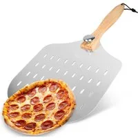 BlingBin Pizzaschieber Leichte Perforierte Pizzaschaufel Mit Holzgriff, Edelstahl Pizzaheber, Geeignet Für Zuhause Restaurants Und Pizzerien, Leicht Zu Reinigen
