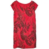 Sommerkleid Leinen Kleid kurzarm Paisley Rot 44 XL Sommerkleid knieumspielend