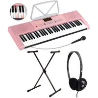 McGrey Home-Keyboard LK-6120-MIC - Einsteiger-Keyboard mit 61 Leuchttasten (Spar-Set, 3-St., Inkl. Mikrofon, Ständer und Notenhalter), 255 Sounds und Rhythmen - 50 Demo Songs mit Lernfunktionen