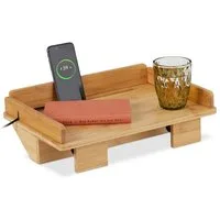 relaxdays Nachtkonsole Bambus Bettablage mit Tablethalter