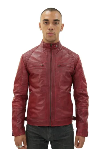 Klassische gesteppte Bikerjacke aus Leder für Herren-Silsden