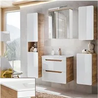 Lomadox Badmöbel-Set LUTON-56, (Spar-Set, 5-St), Hochglanz weiß inkl. 60 cm Keramikwaschtisch B/H/ T 160/200/46 cm