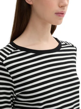 Denim Tom Tailor - Langarmshirt mit Streifenmuster black white stripe - Gr. - XL