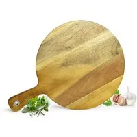Sendez Pizzaschneidebrett mit Griff Holzbrett Vesperbrett Käsebrett Pizzateller Schneidebrett, Akazienholz, (1-St), mit Griff