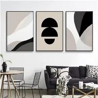 Trayosin Poster 3-teiliges Premium Schwarz Beige Abstrakt Wandbilder Set 50x70cm