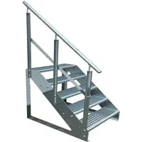 Kaminbau Mierzwa Außentreppe Premium Treppe Verzinkt mit oder ohne Geländer, für Geschosshöhen bis 95.00 cm, Stufen Gitterroststufen nach DIN 24531, (Höhe 95 cm, Stufenbreite und Geländerart wählbar), Gartentreppe Stahltreppe Wetterfest Rostfrei Feue