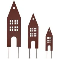 Spetebo Gartenstecker Deko Pflanzenstecker in Rostoptik mit 3 unterschiedlichen Höhen (Set, 3-St., 1x 42 cm / 1x 35 cm / 1x 24 cm) Metall Gartenstecker Haus
