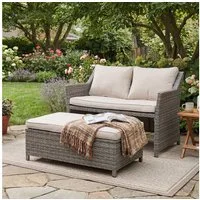 Sunsitt Gartenbank 2-tlg Outdoor Rattan Gartenbank (Terrasse Loveseat mit Couchtisch, mit integriertem Staufach), grauem Rattan und grauen Kissen
