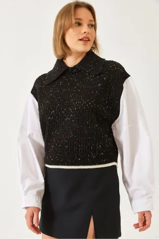 Strickpullover mit Struktur und Hemdkragen