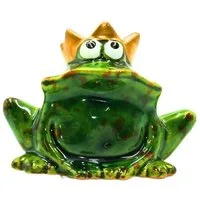 Dekohelden24 Gartenfigur Lustiger Deko-Frosch mit goldener Krone/ Froschkönig, aus Keramik, in