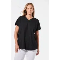 GOLDNER T-Shirt Luftiges Shirt mit schmaler Blende (CURVY, CURVY) Unifarbenes Modell mit elegantem V-Ausschnitt