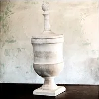 Antikas Wanddekoobjekt Holzvase, Urne, Deckel, Holz, beige, H 46,0 x B 15,5 cm