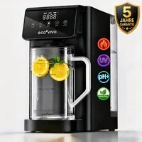 Ecoviva Wasserfilter MATE5 Auftisch Osmoseanlage Trinkwasser mit Heißwasserfunktion, 8-Stufen-Filter, 5 Temperaturen, inkl. 1.2L Glaskaraffe