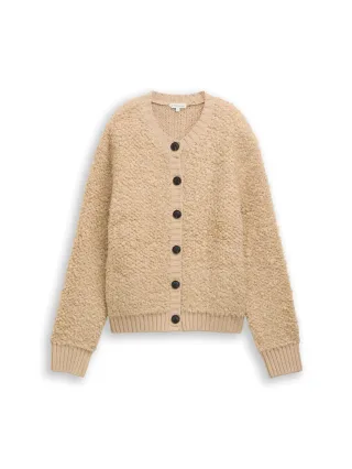 Tom Tailor - Loose Fit Bouclé Cardigan gravel beige melange - Gr. - XL