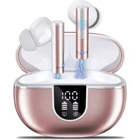SpionProfi Bluetooth Kopfhörer 5.3 HD Mikrofon In-Ear Headset mit LED Rose Headset (In-Ear Headset mit Ladecase für Musik, Telefonieren uvm)