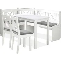 KONSIMO® Eckbankgruppe CULIO Küchenbank, Sitzgruppe, hergestellt in der EU, (Staufach unter der Sitzfläche, 4-tlg., Eckbank, 2 Stühle und Tisch), perfekt für Küche, Massives Erlenholz, Landhaus