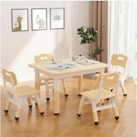 GarveeMore Kindersitzgruppe Kindertisch mit 4 Stühlen,80x60CM, (5-tlg), (5-tlg), Kindermöbel, Quadratischen Tisch Höhenverstellbar Plastik