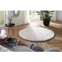 TaCa Home Flokati-Teppich Flokati Langflorteppich Shaggy Creme – Hochflor 52 mm, rund, Höhe: 52 mm, Wohnzimmer Schlafzimmer Esszimmer, creme - 160 x 160 cm