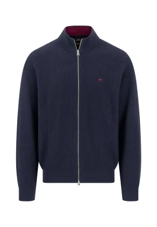 FYNCH-HATTON - Zip Stand-Up Cardigan, ribbed navy - Gr. - XXL