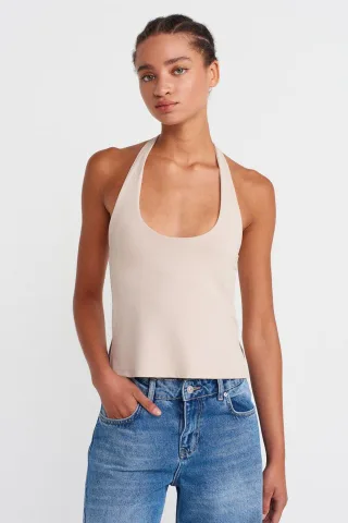 Damen Slim Fit Halterneck Cut-Out Top