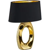 Reality Leuchten Schreibtischlampe Taba, ohne Leuchtmittel, Nachttischlampe, Tischlampe golfarbig, Stoffschirm in schwarz/gold