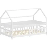 ML-DESIGN Spielbett Hausbett Kinderbett inkl. Lattenrost kreativ Bodenbett für Kinder, Abenteuerbett mit Matratze H-16 cm 120x200cm Holzbett Bettgestell