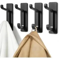 TUWENA Klebehaken Metall Türhaken Handtuchhaken, Selbstklebende, Duschhaken Ohne Bohren, (4-St), Hält Bis Zu 6kg, Schwarz Matt, Nichtrostend