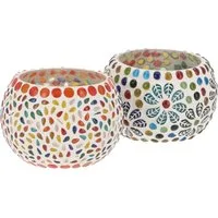 Guru-Shop Windlicht 2 handgearbeitete Glas Mosaik Windlichter,..