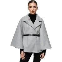 Worldclassca Poncho Worldclassca Poncho Crop Jacke Elegant Umhang Stehkragen mit Gürtel Neue Kollektion - Stilvolle und gemütliche Mode für Damen