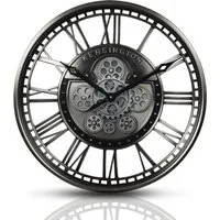Samilito Wanduhr 53,3 cm mit echtem Bewegungsgetriebe Zahnrädern Silber