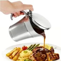 BlingBin Sauciere 500ml Thermo-Sauciere mit Klappdeckel, Soßenspender Doppelwandig, Korpus aus Edelstahl 304 + Deckel aus PP, ABS-galvanisiert, (1er Set, 1-tlg), Saucenbecher für Vanillesoße Soße Sahne Mayonnaise Milch, Silber