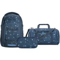 coocazoo Schulranzen Schulrucksack-Set MATE Blue Orbit 3-teilig (3-teilig), ergonomisch, Körpergröße: 135 - 180 cm, Easy-Grow-System