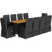 vidaXL Garten-Essgruppe 11-tlg. Garten-Essgruppe mit Kissen Schwarz Poly Rattan, (10-tlg)